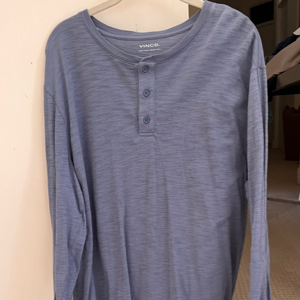 Vince Men's Long Sleeve Henley Light Blue Size L